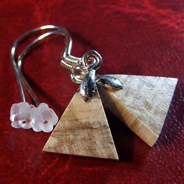 Small triangle marble wood earrings