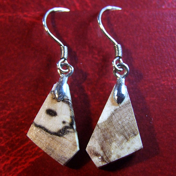 Small simple polygon marble wood earrings