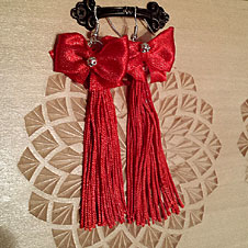 Red bow silk hanging earrings