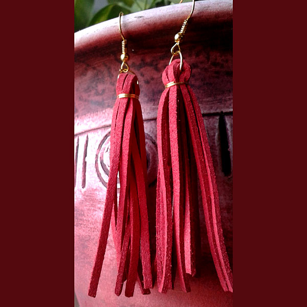Red leather hanging earrings