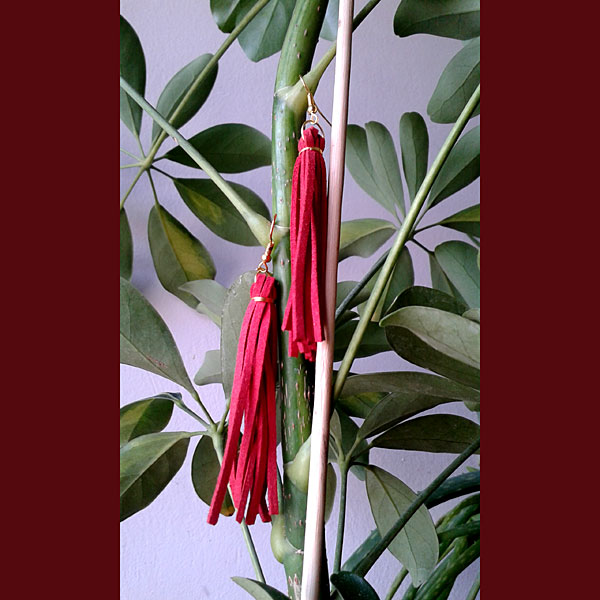 Red leather hanging earrings