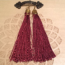 Dark red bow silk hanging earrings