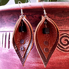 3 drops of leather hanging earrings